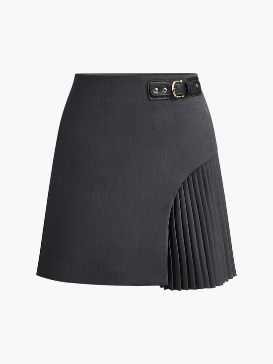Commense Dresses & Skirts - Side Pleated Buckle Belted Skirt